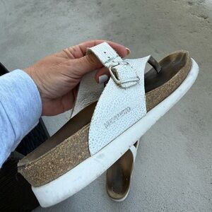 Mephisto Textured White Slide Sandals